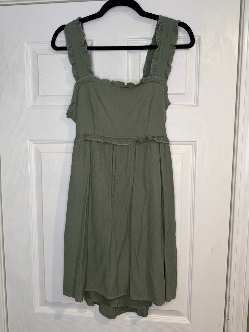 Casual Ruffle Shoulder Olive Green Sundress